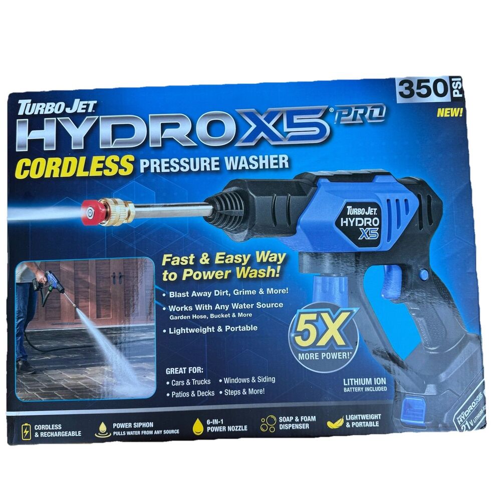 Ontel Turbo Jet HydroX5 Pro Portable Cordless Pressure Washer 21V 3000mAh